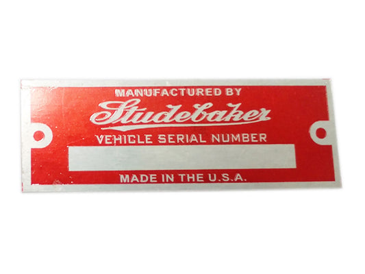 Studebaker Red Blank Serial Number Data Plate ID Tag Hot Rod Rat Rod Street
