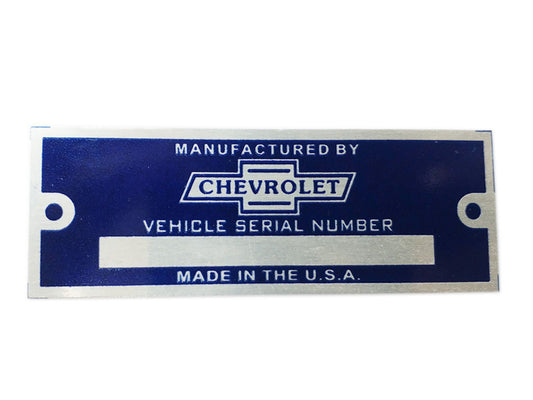 Chevrolet-USA Serial Number Id Tag Blue Data Plate Hot Street Rod Rat Rod