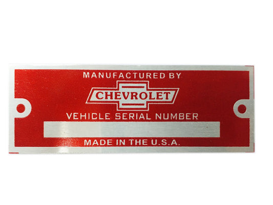 Chevrolet-USA Serial Number Id Tag Red Data Plate Hot Street Rod Rat Rod