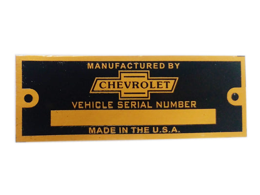 Chevrolet-USA Serial Number Id Tag Golden Data Plate Hot Street Rod Rat Rod