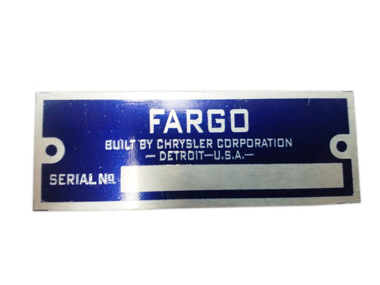 Fargo Blue Blank Serial No.ID Tag Hot Rod Rat Street Rod Data Plate - Fargo Trucks