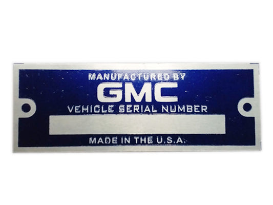 GMC Blank Blue Data Plate Serial Number ID Tag Hot Street Rod Rat Rod Custom