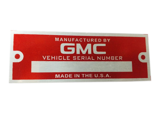 GMC Blank Red Data Plate Serial Number ID Tag Hot Street Rod Rat Rod Custom