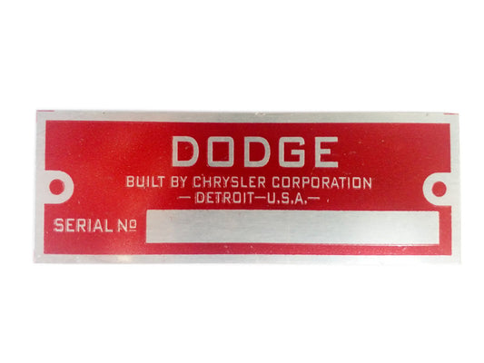 Vintage Dodge Blank Red Data Plate Serial Number Tag Street Rod Hot Rod Rat Rod