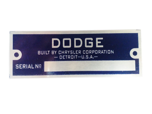 Vintage Dodge Blank Blue Data Plate Serial Number Tag Street Rod Hot Rod Rat Rod