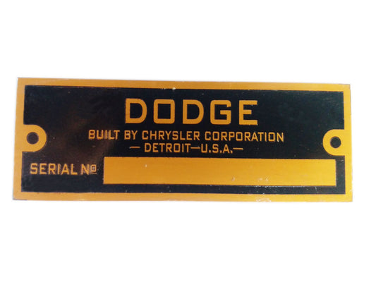 Vintage Dodge Blank Golden Data Plate Serial Number Tag Street Rod Hot Rod Rat Rod